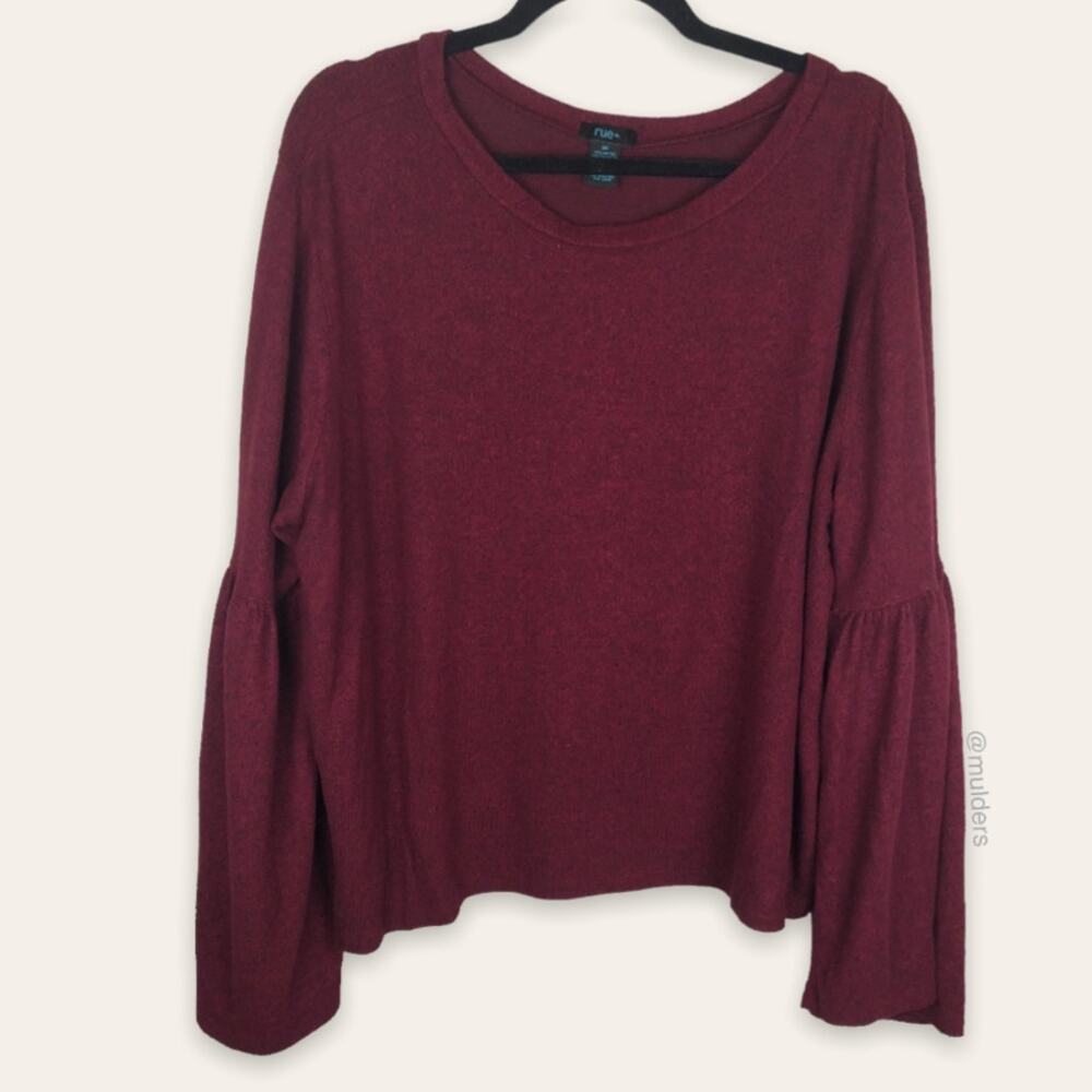 Rue21 Red Long Flared Flounce Sleeve Soft Scoop Neck Top Shirt Plus Size